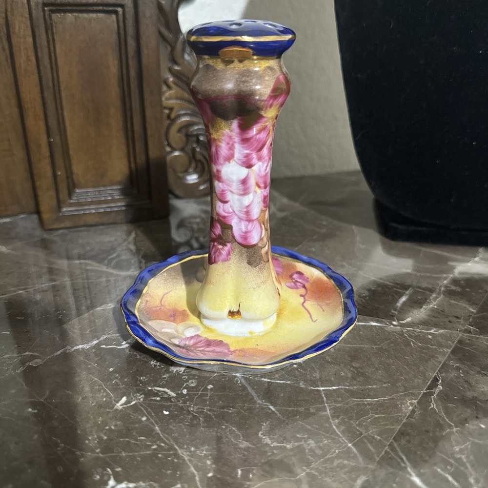 Limoges Gorgeous Vintage Porcelain Hat Pin Holder Hand painted Grape Leaf Design